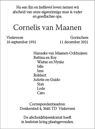 Familiebericht/overlijdensbericht