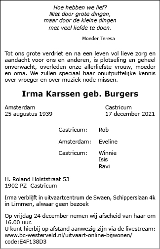 Familiebericht/overlijdensbericht