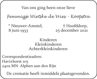 Familiebericht/overlijdensbericht