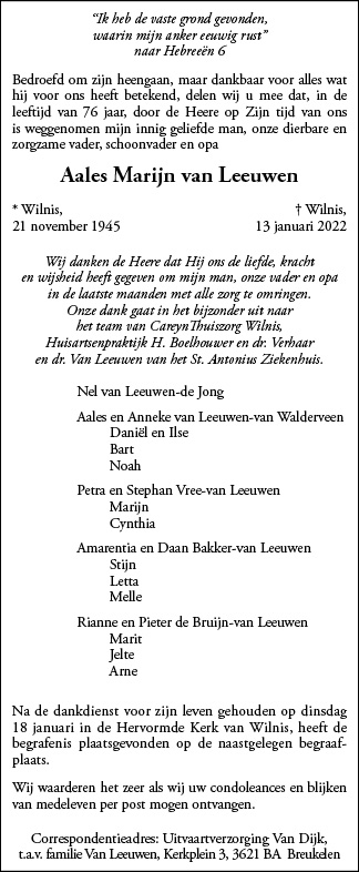 Familiebericht/overlijdensbericht