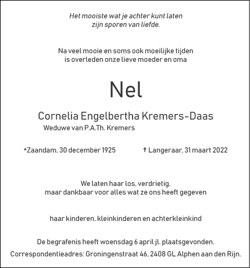Familiebericht/overlijdensbericht