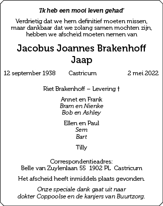 Familiebericht/overlijdensbericht
