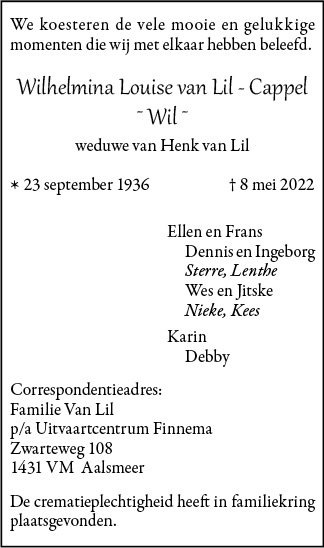 Familiebericht/overlijdensbericht