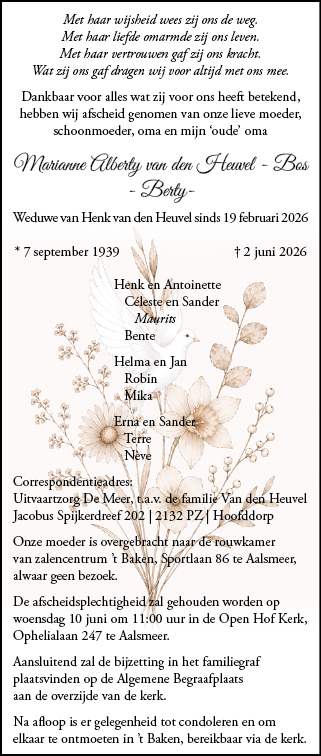 Familiebericht/overlijdensbericht