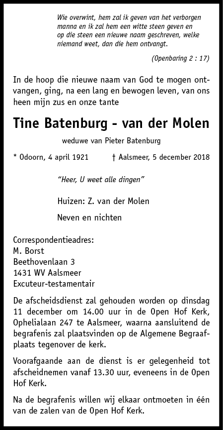 Familiebericht/overlijdensbericht