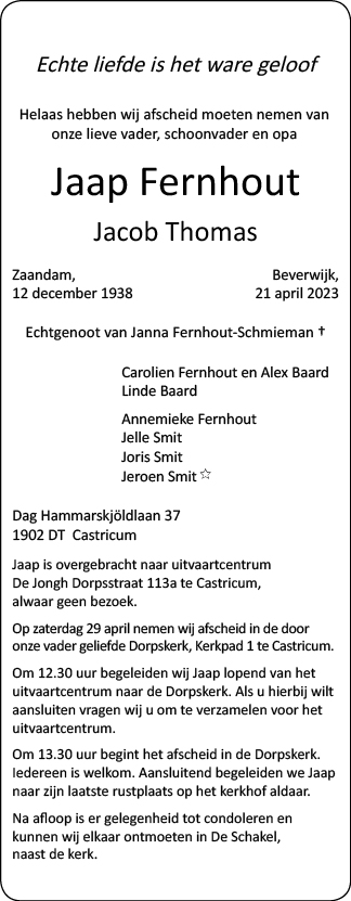 Familiebericht/overlijdensbericht