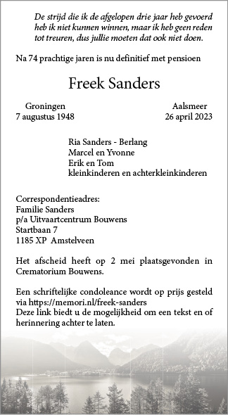 Familiebericht/overlijdensbericht