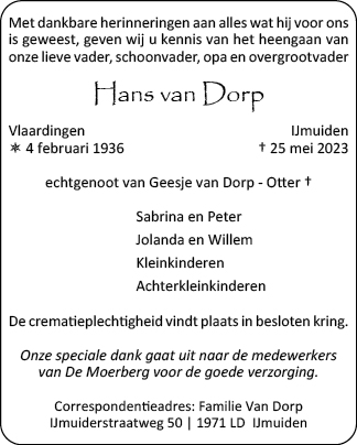 Familiebericht/overlijdensbericht