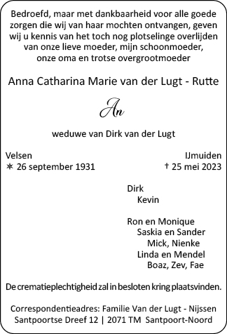 Familiebericht/overlijdensbericht