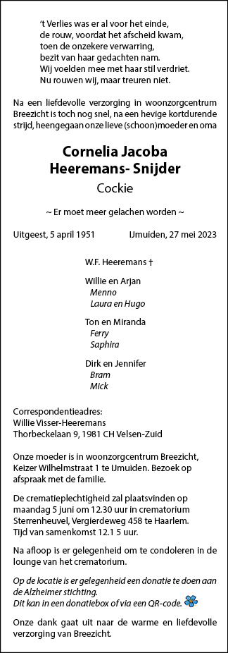 Familiebericht/overlijdensbericht