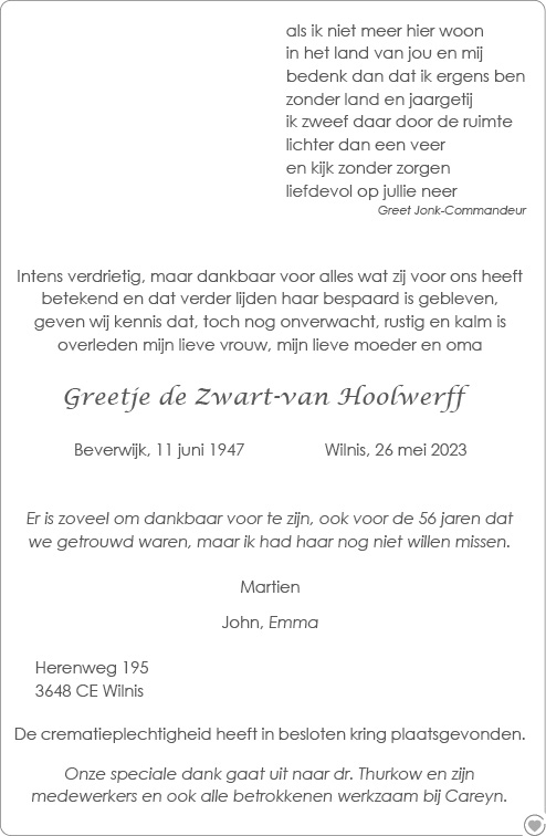 Familiebericht/overlijdensbericht