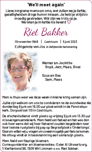 Familiebericht/overlijdensbericht