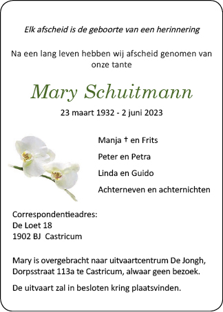 Familiebericht/overlijdensbericht