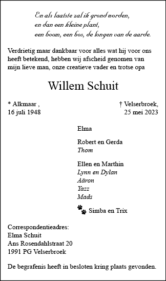 Familiebericht/overlijdensbericht