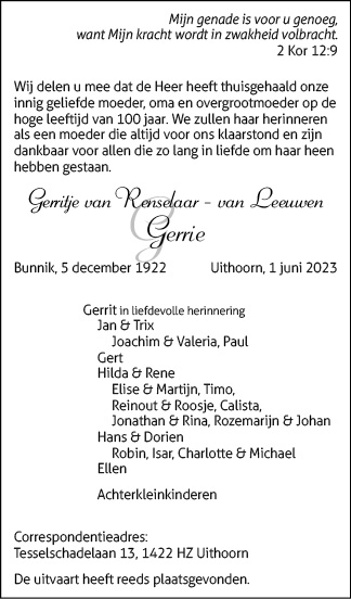 Familiebericht/overlijdensbericht