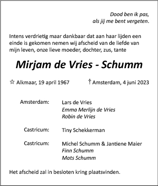 Familiebericht/overlijdensbericht