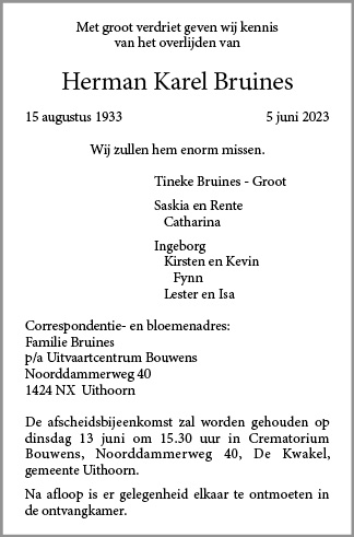 Familiebericht/overlijdensbericht