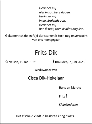 Familiebericht/overlijdensbericht