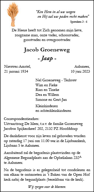 Familiebericht/overlijdensbericht