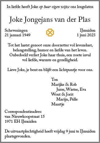 Familiebericht/overlijdensbericht
