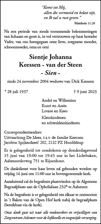 Familiebericht/overlijdensbericht