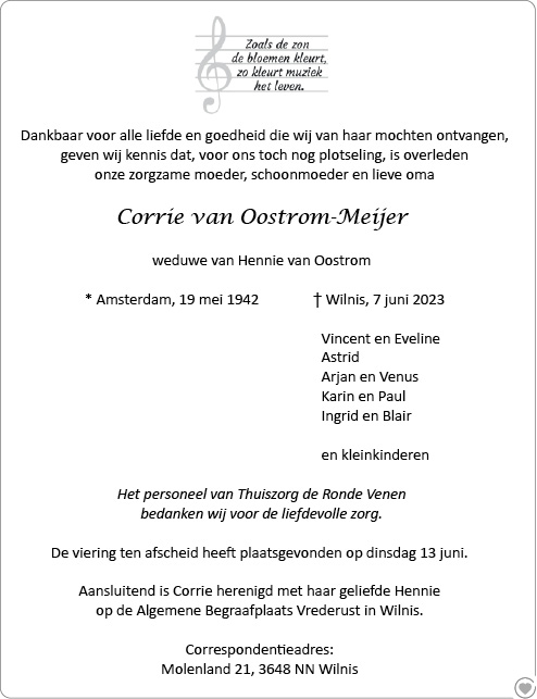 Familiebericht/overlijdensbericht