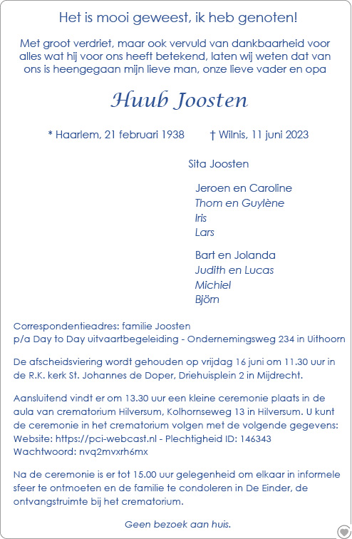 Familiebericht/overlijdensbericht