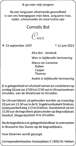 Familiebericht/overlijdensbericht