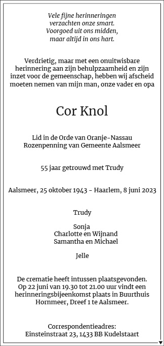 Familiebericht/overlijdensbericht