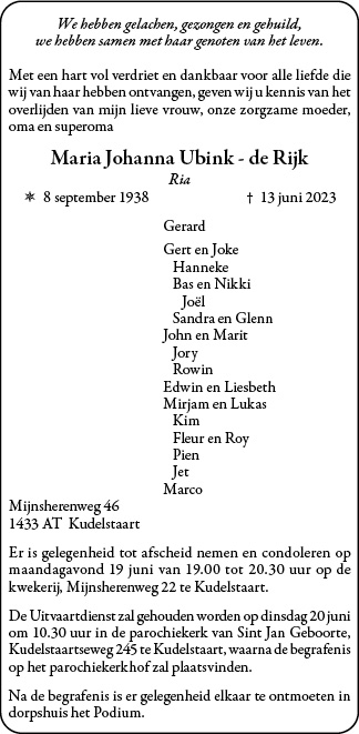 Familiebericht/overlijdensbericht