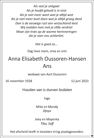 Familiebericht/overlijdensbericht