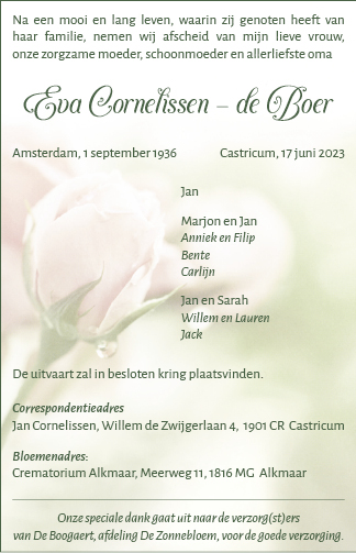 Familiebericht/overlijdensbericht