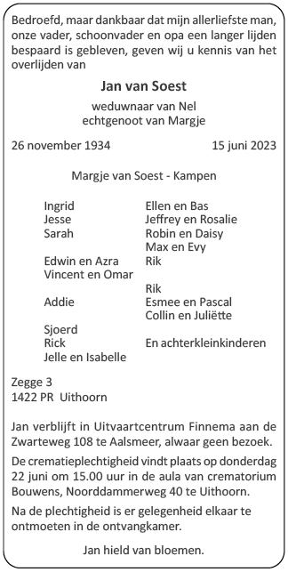 Familiebericht/overlijdensbericht