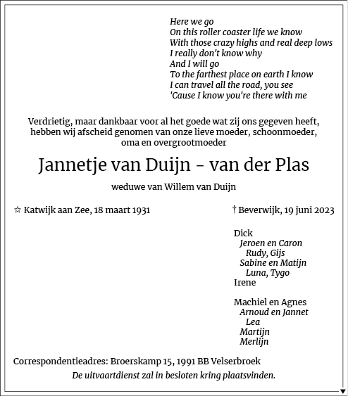 Familiebericht/overlijdensbericht