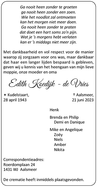 Familiebericht/overlijdensbericht