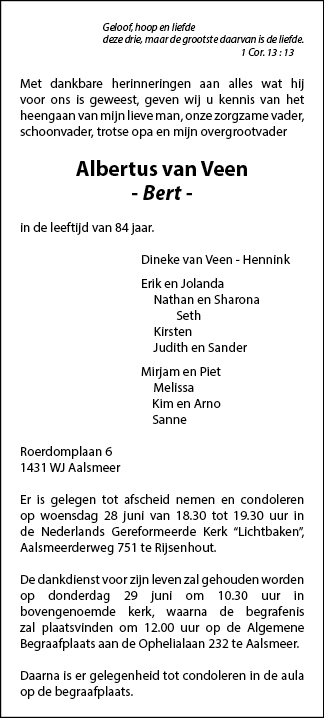 Familiebericht/overlijdensbericht