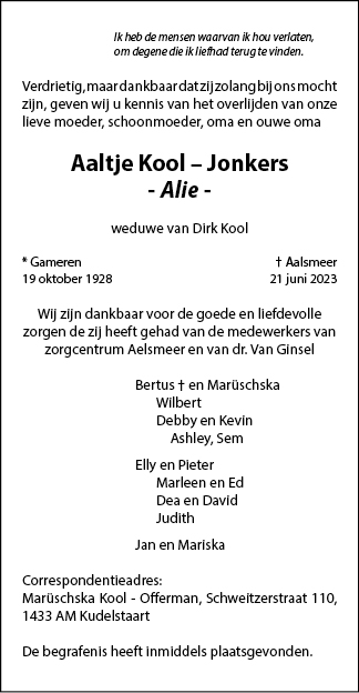Familiebericht/overlijdensbericht