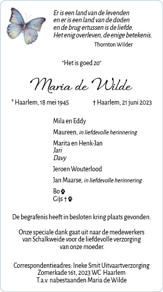 Familiebericht/overlijdensbericht