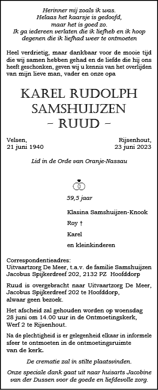 Familiebericht/overlijdensbericht