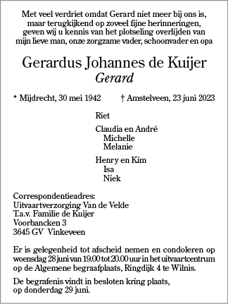Familiebericht/overlijdensbericht
