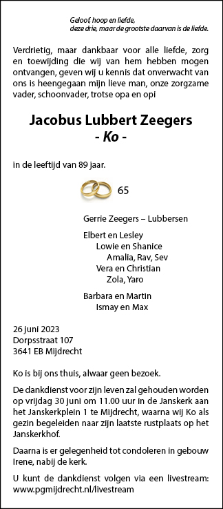 Familiebericht/overlijdensbericht
