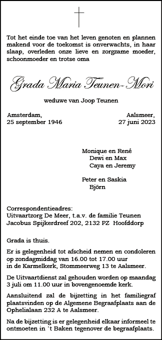 Familiebericht/overlijdensbericht