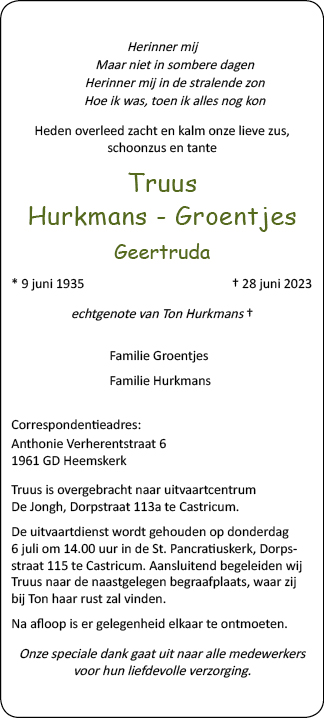 Familiebericht/overlijdensbericht