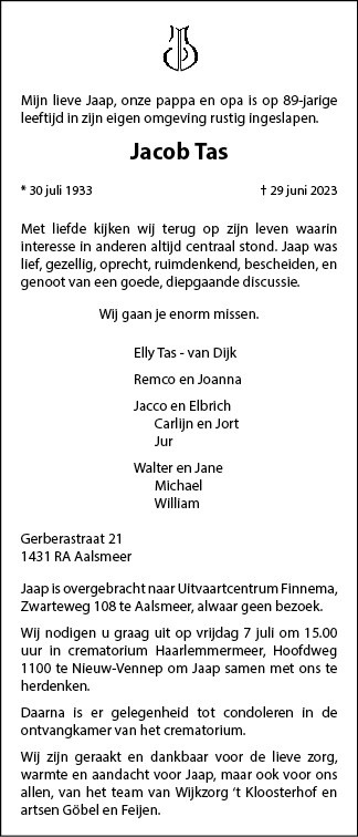 Familiebericht/overlijdensbericht