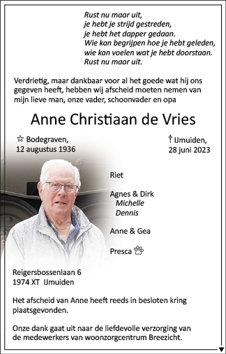 Familiebericht/overlijdensbericht