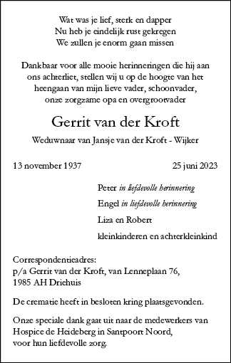 Familiebericht/overlijdensbericht