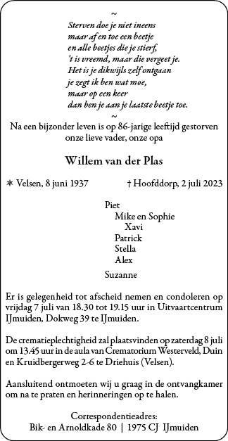 Familiebericht/overlijdensbericht