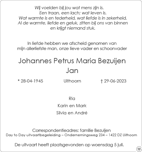 Familiebericht/overlijdensbericht