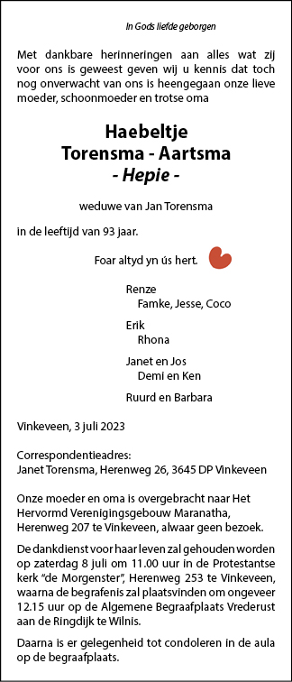 Familiebericht/overlijdensbericht