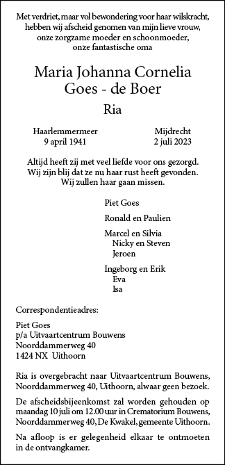 Familiebericht/overlijdensbericht